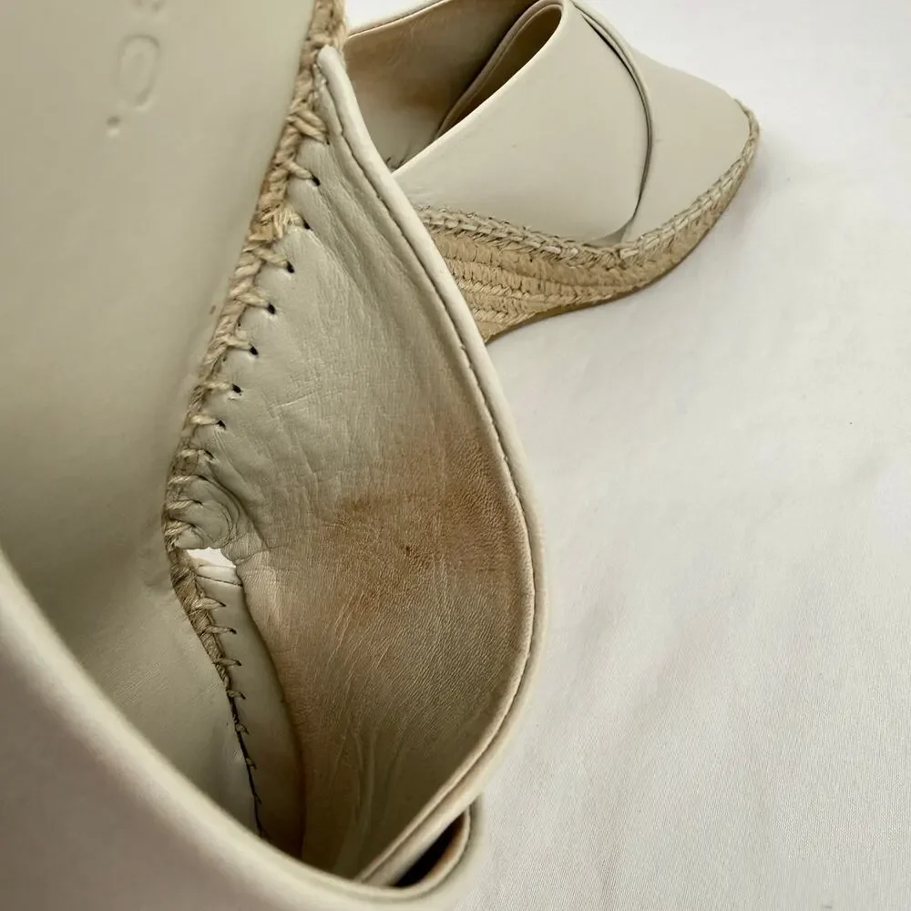 Vince Leather Espadrille Wedge 'Gaelan' Square Toe Sandals Ivory Made in Spain